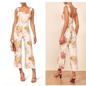 Reformation Fay Jumpsuit Bouquet Floral Tie Shoulder Wide Leg  Size 4